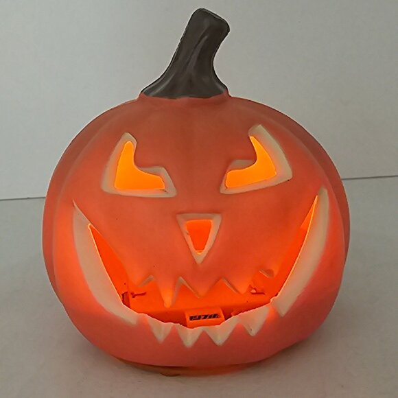 Set Of 2 Gemmy Light-Up Halloween Jack-O-Lantern Decorations Pumpkin - Picture 2 of 9